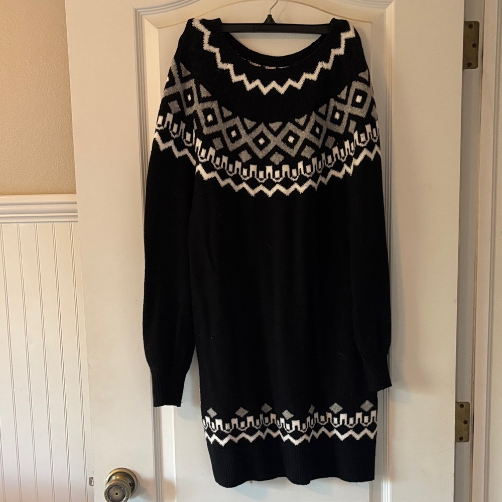LOFT Black and White Chevron Sweater Dress